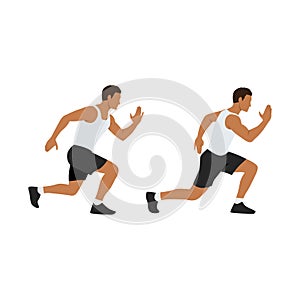 Man doing Alternating lunge jump exercise. Flat vector