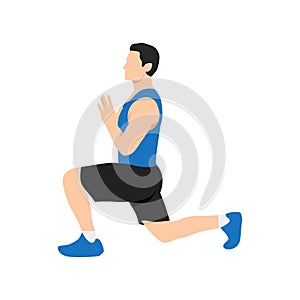 Man doing Anjaneyasana or low lunge yoga pose