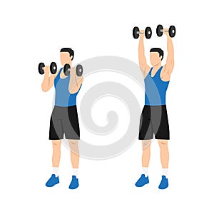 Man doing Arnold press exercise. Flat vector