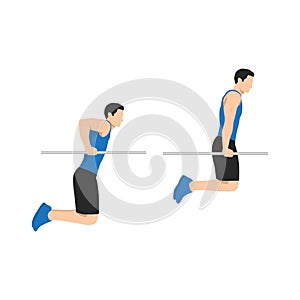 Man doing bar Dips exercise. Flat vector illustration