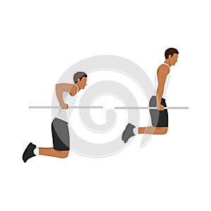 Man doing bar Dips exercise. Flat vector
