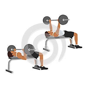 Man doing barbell bench press. Chest Press.