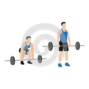 Man doing Barbell deadlifts exercise. Flat vector