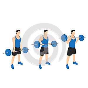 Man doing Barbell drag bicep curls exercise. 21 bicep exercise.