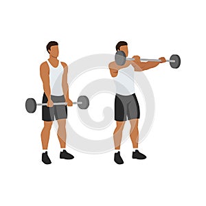 Man doing Barbell front raise exercise. Flat vector illustration