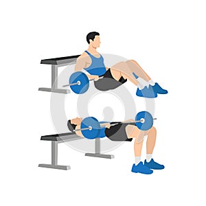 Man doing Barbell hip thrusts exercise.
