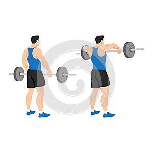 Man doing barbell upright row exercise flat vector