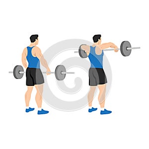 Man doing barbell upright row exercise flat vector photo