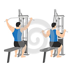 Man doing Behind the neck lat pulldown flat vector