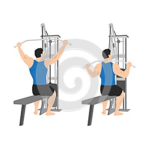 Man doing Behind the neck lat pulldown flat vector