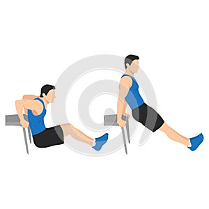 Man doing bench tricep dips flat vector photo