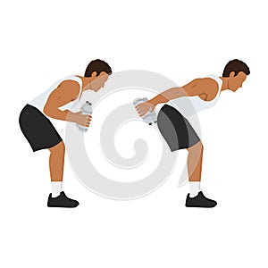 Man doing Bent over double arm tricep kickbacks with water bottle exercise