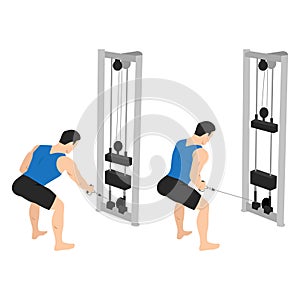 Man doing bent over one arm cable pull exercise. Cable One Arm Bent over Row