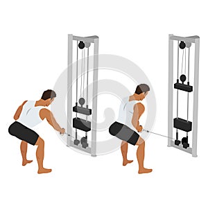 Man doing bent over one arm cable pull exercise. Cable One Arm Bent over Row