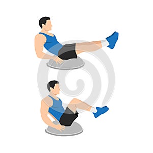 Man doing Bosu ball leg pull in. Knee tucks exercise.