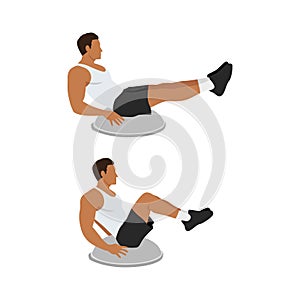 Man doing Bosu ball leg pull in. Knee tucks exercise.