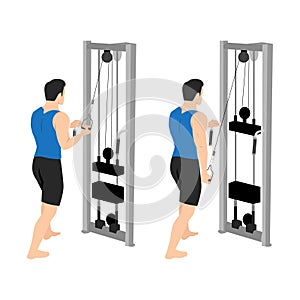 Man doing cable one arm reverse grip tricep pushdown exercise