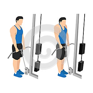 Man doing cable shrugs exercise flat vector