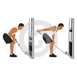 Man doing Cable tricep kickbacks exercise.