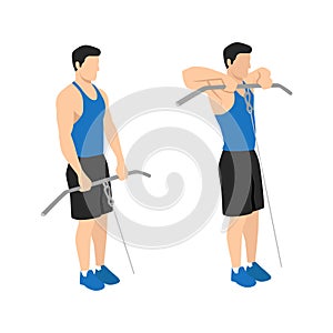 Man doing cable upright rows exercise