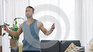 Man doing cardio fitness training with jump rope, Asian person workout for strong body and sports exercise for heart
