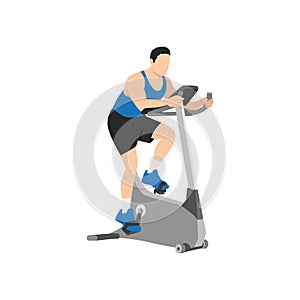 Man doing Cardio. stationary bike. spinning exercise.