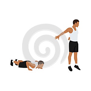 Man doing Chest to floor burpee exercise. Flat vector