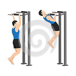 Man doing chin-ups workout. Pull up with supinated lat photo