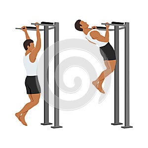 Man doing chin-ups workout. Pull up with supinated lat pulldown reverse grip photo