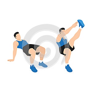 Man doing Crab toe touches exercise. Flat vector