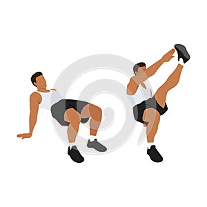 Man doing Crab toe touches exercise. Flat vector