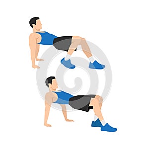 Man doing Crab walks exercise. Flat vector