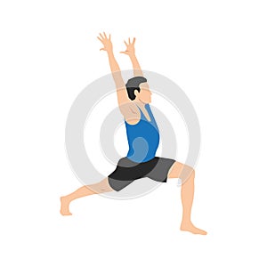 Man doing Crescent Lunge pose or Anjaneyasana exercise.