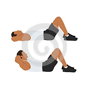 Man doing crunches. Abdominals exercise. Flat vector