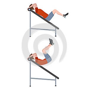 Man doing crunches in the gym. Belly burn