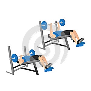 Man doing decline barbell bench press flat vector illustration