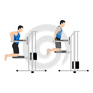 Man doing dips on parallel bars in the gym exercise