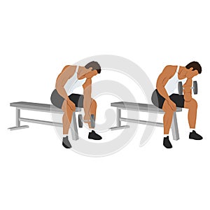 Man doing Dumbbell concentration curl. Flat vector