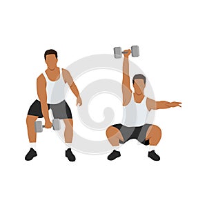 Man doing dumbbell hang snatch exercise. Flat vector