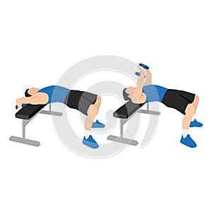 Man doing dumbbell pullover exercise. Flat vector