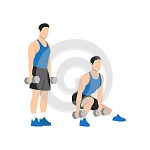 Man doing Dumbbell side lunges. Lateral lunges exercise.