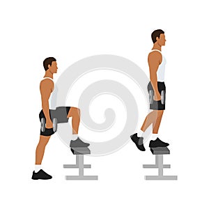 Man doing Dumbbell step ups exercise.