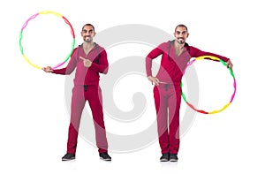 Man doing excecises with hula hoop
