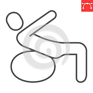 Man doing exercise with gym ball line icon