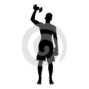 Man doing exercises with dumbbells Sport action male Workout silhouette front view icon black color illustration