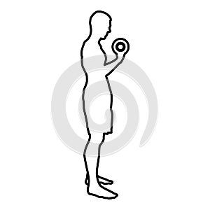 Man doing exercises with dumbbells Sport action male Workout silhouette side view icon black color illustration outline