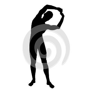 Man doing exercises tilts to the side Sport action male Workout silhouette yoga front view icon black color illustration photo