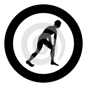 Man doing exercises for warm up Sport action male Workout silhouette before you run side view icon black color illustration in