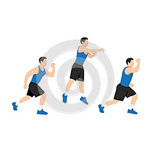 Man doing Explosive jumping alternating lunges exercise