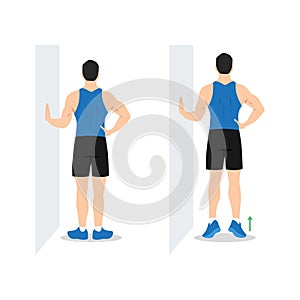 Man doing external rotation or bodyweight calf raises exercise.